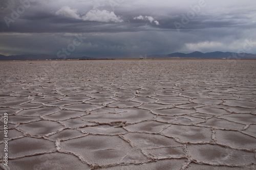 Storm at salt flat desert in northern argentina