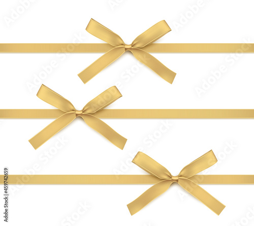 Gold Ribbon and Bow isolated. Golden Vector Decoration for Gift Cards, for Gift Boxes or Christmas illustrations.