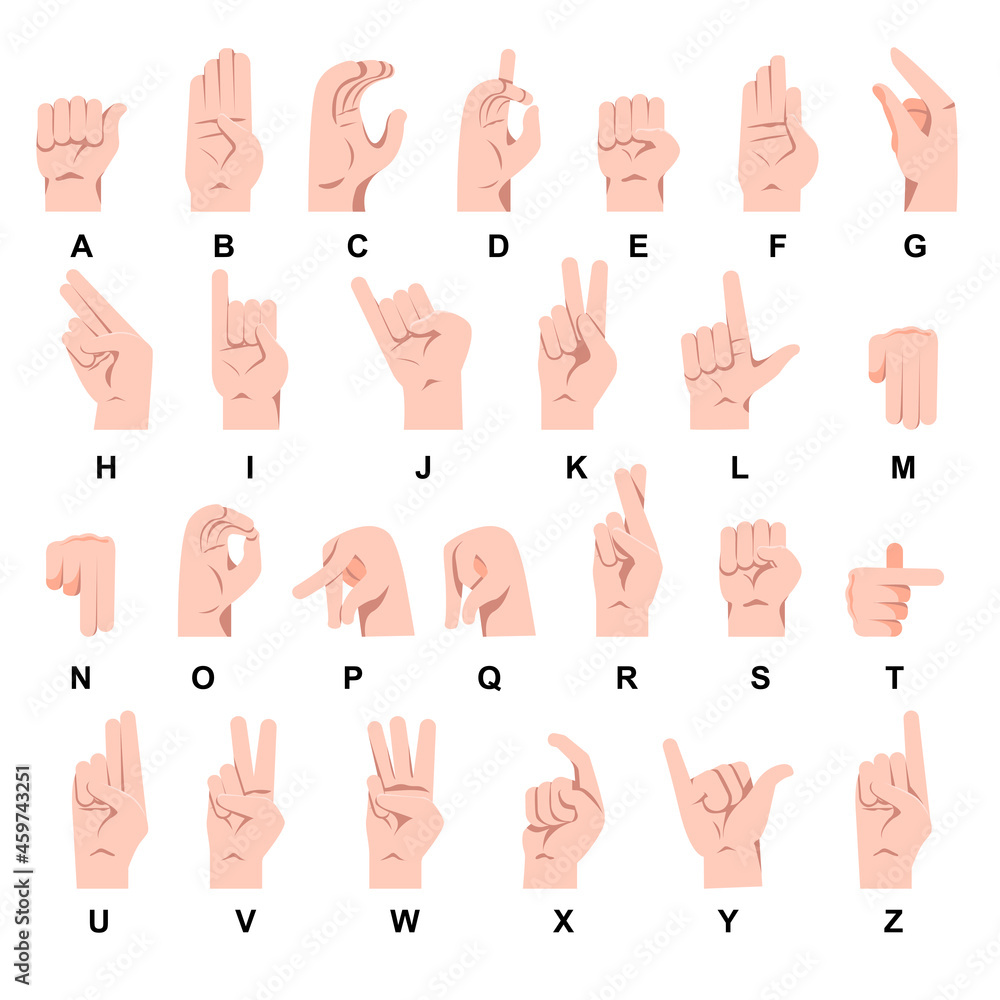 Hand showing sign language alphabet vector illustration set. Gestures ...