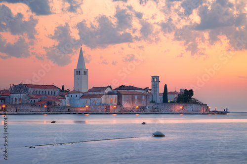 Obraz na płótnie Porec, Croatia. Cityscape image of Porec, Croatia with the Euphrasian Basilica located on Istrian Peninsula at summer sunset. w salonie