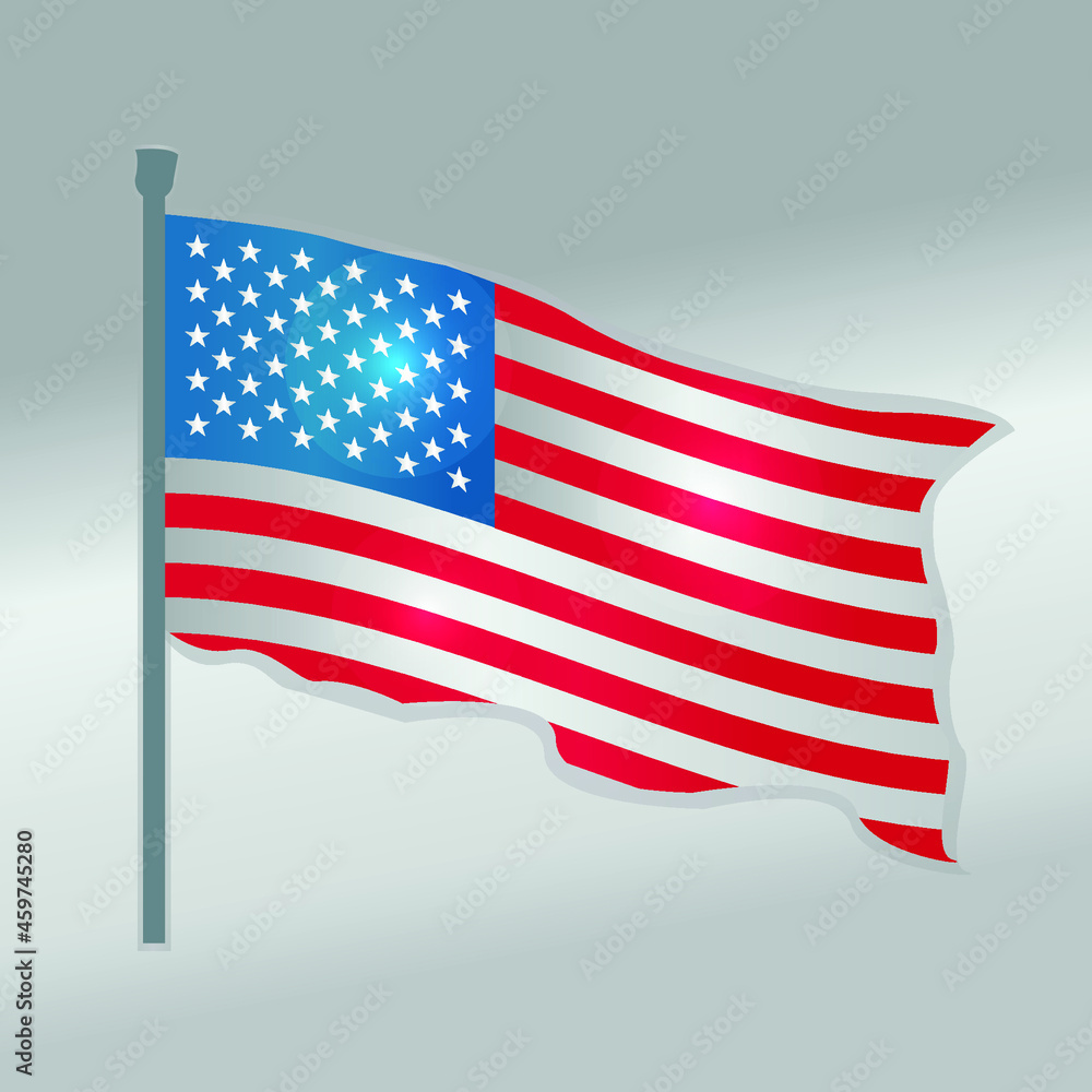 Fototapeta premium Vector Illustration Image of The United States Of America USA Waving Flag Pole