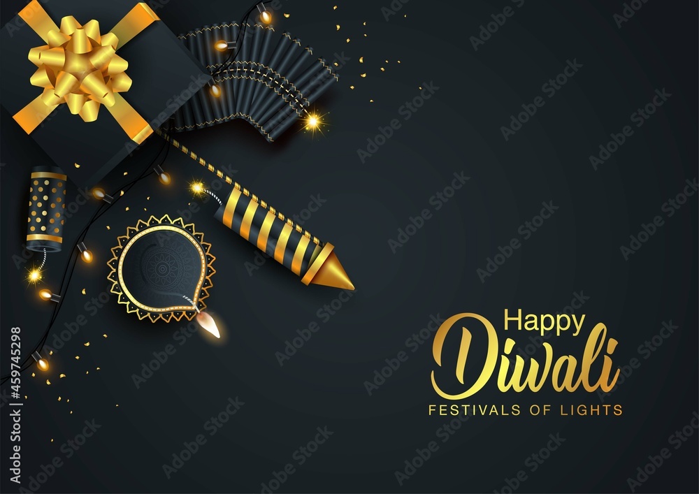Indian festival Happy Diwali with Diwali props, holiday Background, Diwali celebration greeting card, vector illustration design. - obrazy, fototapety, plakaty 
