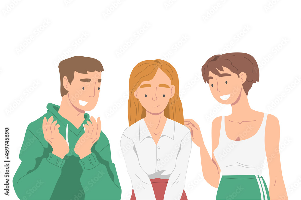 People Character Supporting Friend Encouraging Cheering Up and Raising His Spirits Vector Illustration