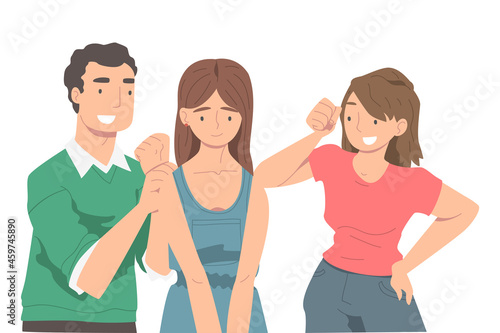 People Character Supporting Friend Encouraging Cheering Up and Raising His Spirits Vector Illustration