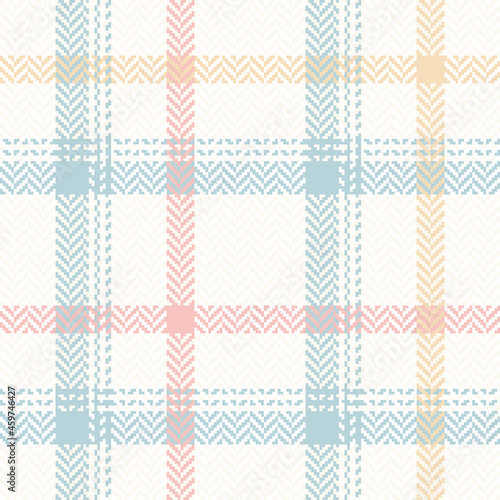 Plaid pattern herringbone for spring in pastel blue, pink, yellow, white. Seamless light windowpane tartan check graphic background for scarf, jacket, coat, other modern fashion textile print.