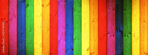 old rustic wooden wall table floor texture - wood background panorama banner long, rainbow painting colors LGBT