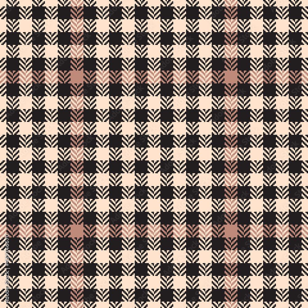 Check pattern tweed in black and beige. Seamless herringbone textured neutral tartan plaid vector graphic background for blanket, duvet cover, scarf, other modern spring autumn winter fabric print.