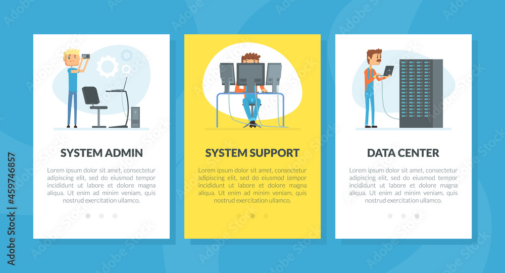 Administrative Support Service with Sysadmin Fixing Server on Computer Screen Web Banner Template