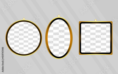 golden color photo frame, against the background of the wall shining in the sun.