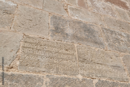 Medieval funerary inscriptions carved directly into the walls of the Monastery of San Juan de la Pe  a  in the Spanish Pyrenees