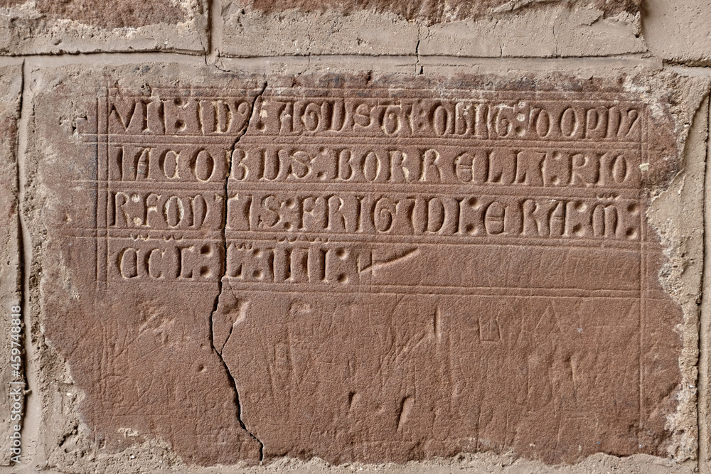 Medieval inscriptions carved directly into the walls of the Monastery of San Juan de la Peña, in the Spanish Pyrenees