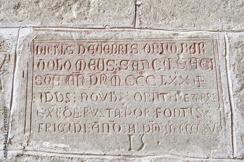 Ancient scriptures carved into the walls of the Monastery of San Juan de la Peña, in the Spanish Pyrenees