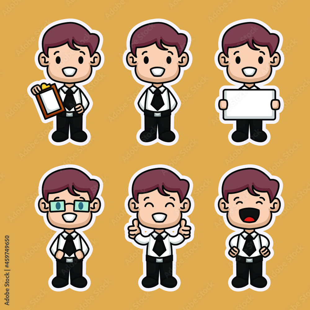 Set of cute kids businessman sticker