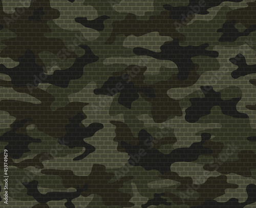Khaki camouflage, forest vector pattern, trendy streetwear.