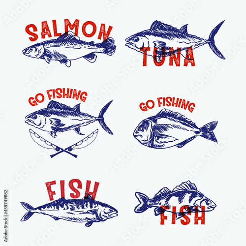 Set of retro fish logo label design