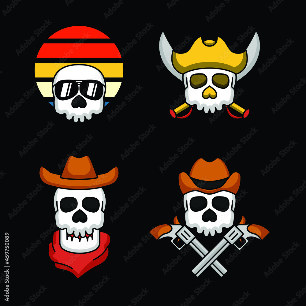 Set of cute sheriff, pirates skull logo design Set of cute sheriff, pirates skull logo design