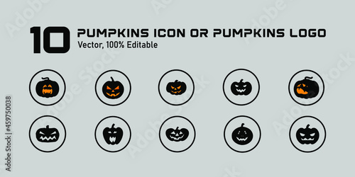 collection pumpkin logo or pumpkin  icon for for halloween, Halloween icon set,symbol and vector,Can be used for web, print and mobile photo