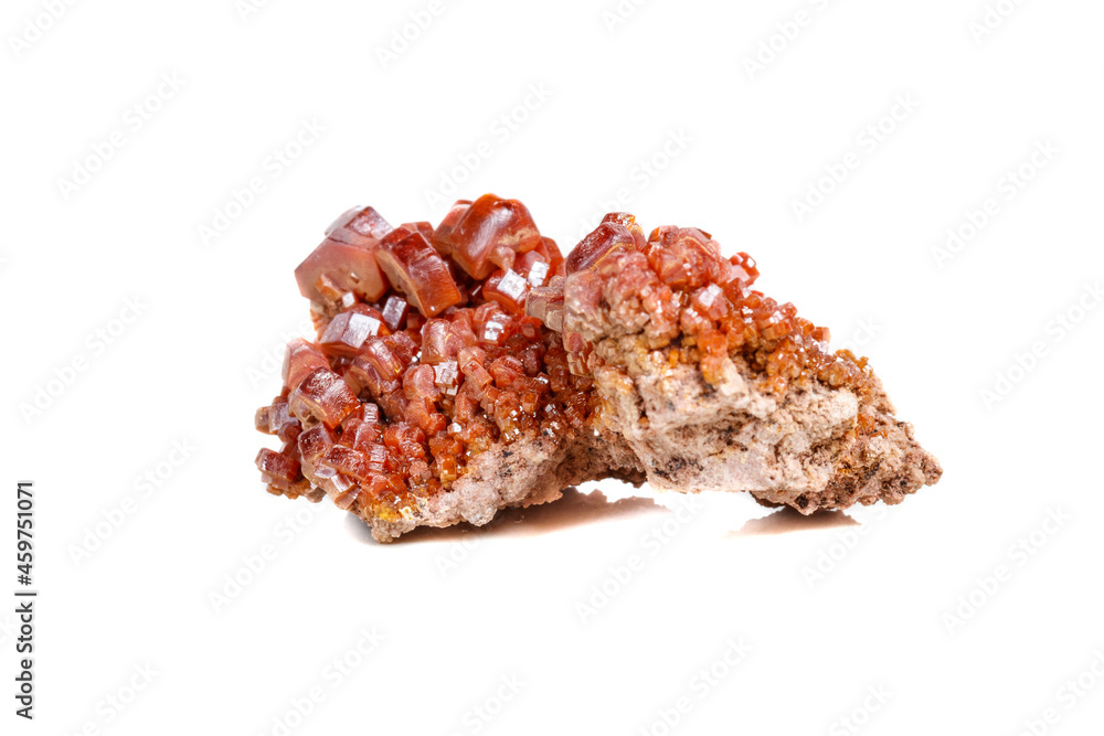 Macro mineral stone Vanadinite on a white background Macro mineral stone Vanadinite on a white background