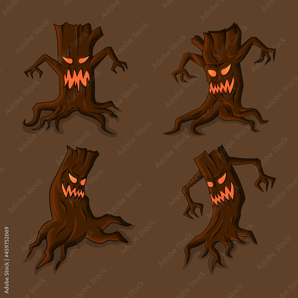 Halloween tree vector scary character treetops of horror in spooky ...