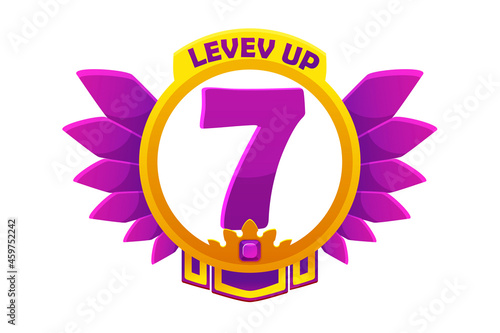 Gold game avatar, round royal purple frame level up.