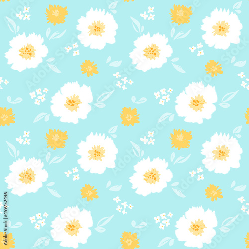 seamless pattern with camomiles and daisy flowers