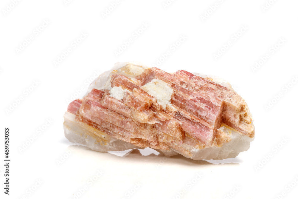 Macro mineral stone Tourmaline in the breed a white background Macro mineral stone Tourmaline in the breed a white background