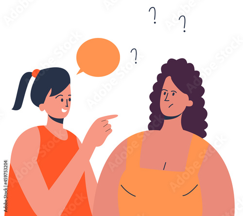 Two women are talking to each other. Discussion of gossip, news between friends. Smalltalk. Vector illustration