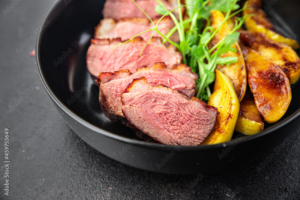 duck breast meat and garnish poultry second course fresh meal snack on the table copy space food background duck breast meat and garnish poultry second course fresh meal snack on the table copy space food background
