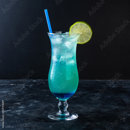 Blue Hawaiian Lagoon Cocktail with with malibu rum, blue curacao