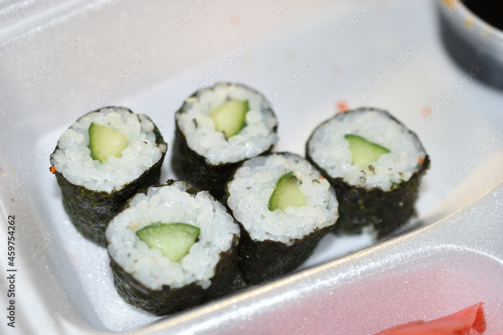 Japanese lunch sushi and salmon rolls Japanese lunch sushi and salmon rolls