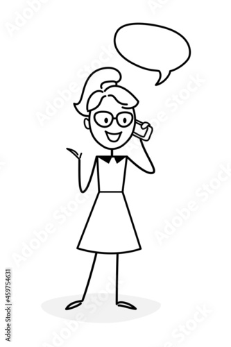 Businesswoman taking part in business activity. Entrepreneur developing ideas. Girl is talking on the mobile phone. Remote working. Business concept for web design. Vector illustration
