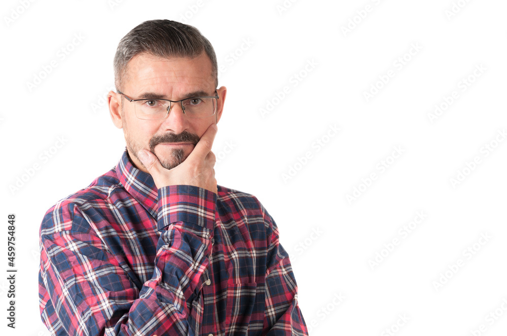Portrait of senior man in eyeglasses on white background Portrait of senior man in eyeglasses on white background