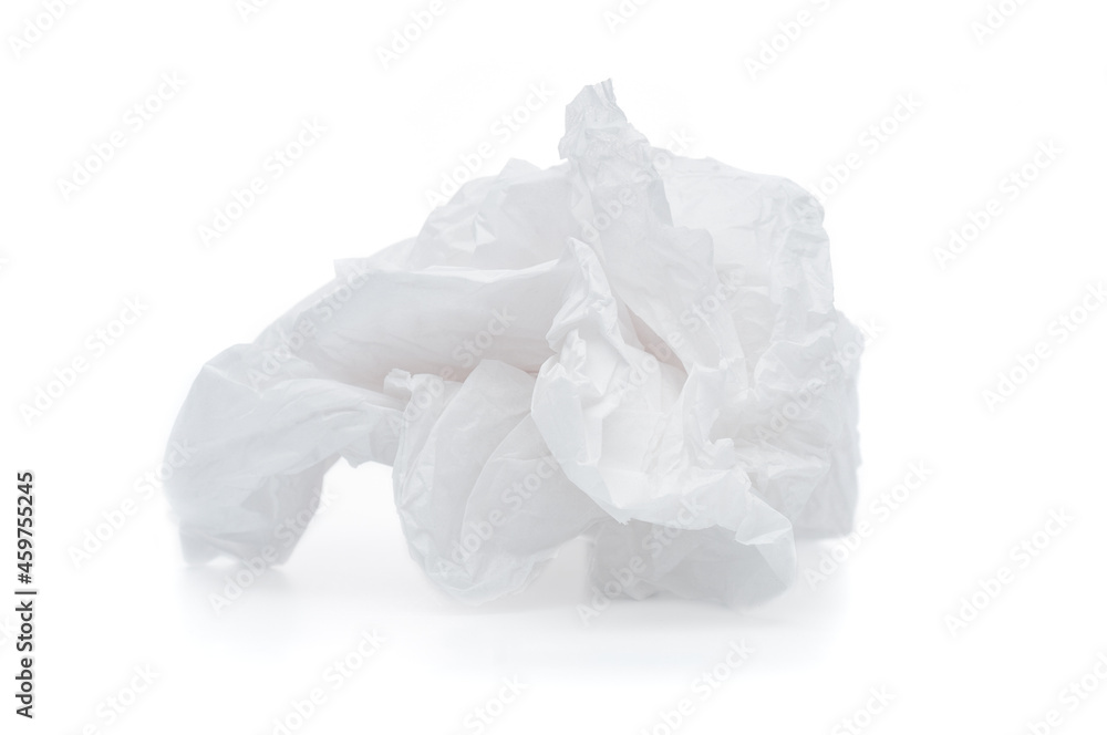 Crumpled paper ball close up on white background
