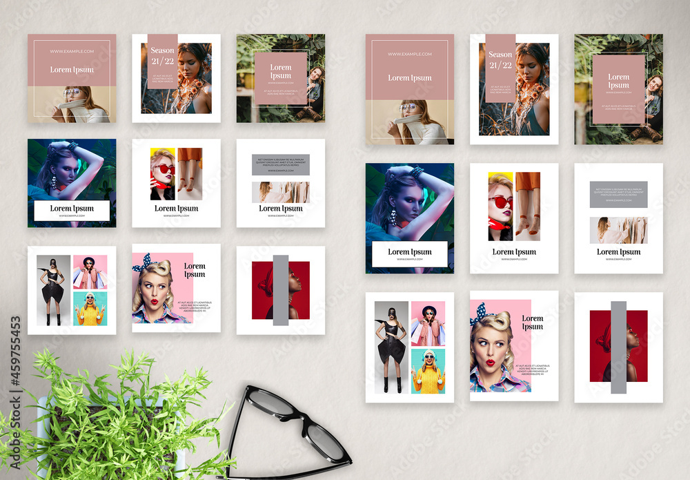 Fashion Social Media Square and Vertical Photo Posts Layout Stock ...