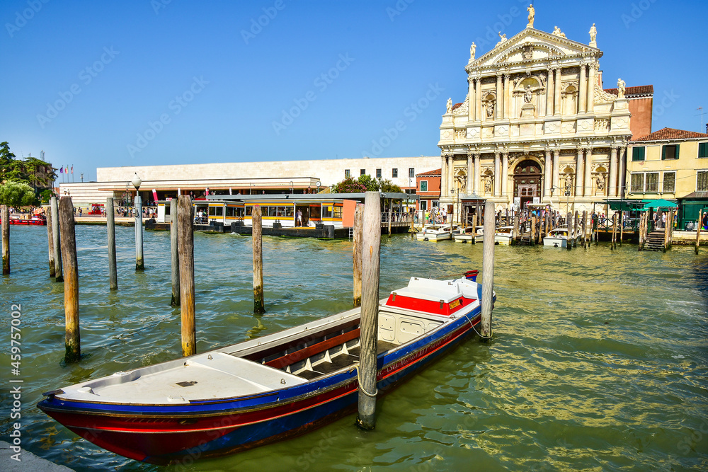 boat on the canal in Venice, typical Italy architecture 
