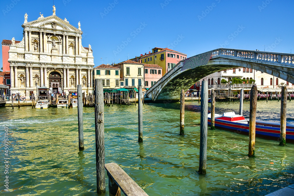 Bridge over the canal in Venice, typical Italy architecture 