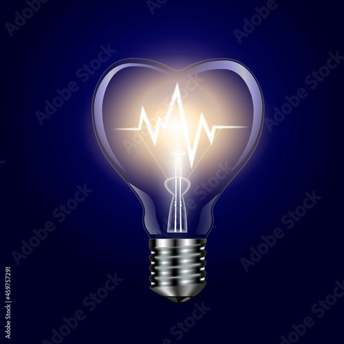 light  love heart bulb on black