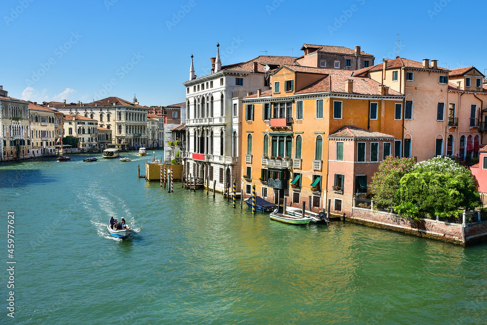 boat on the canal in Venice, typical Italy architecture 