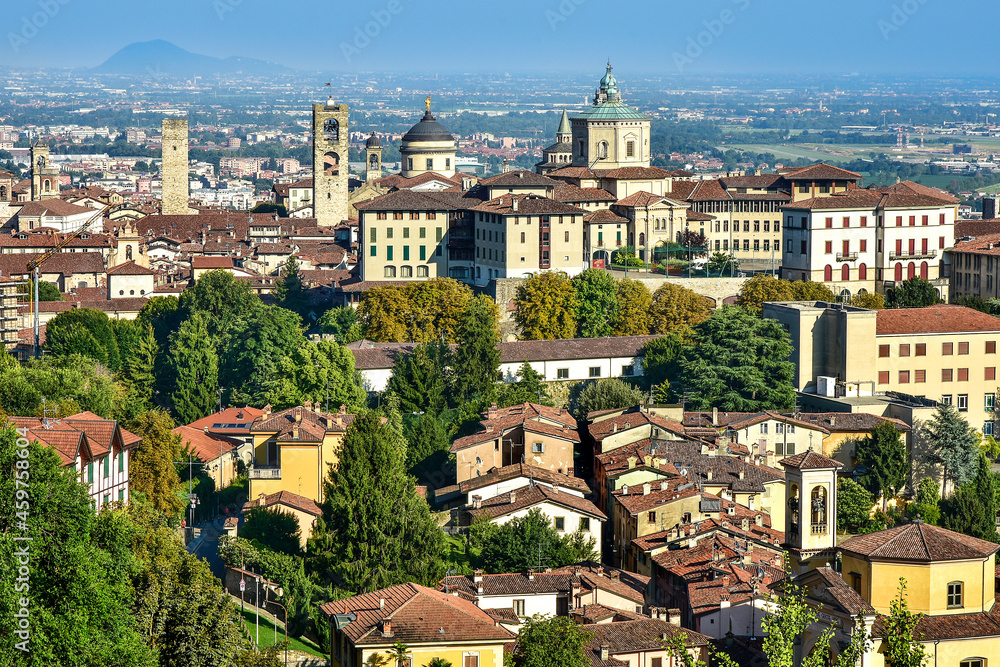 Lower town (Citta Bassa) of Bergamo in Italy, beautiful architecture