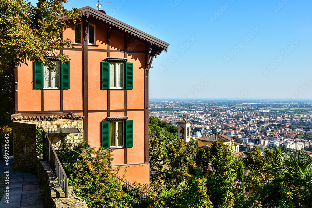 View from the upper town (Citta Alta) of Bergamo in Italy, beautiful architecture
