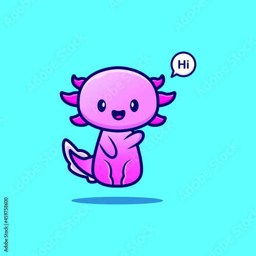 Cute axolotl with smile expression isolated on blue background