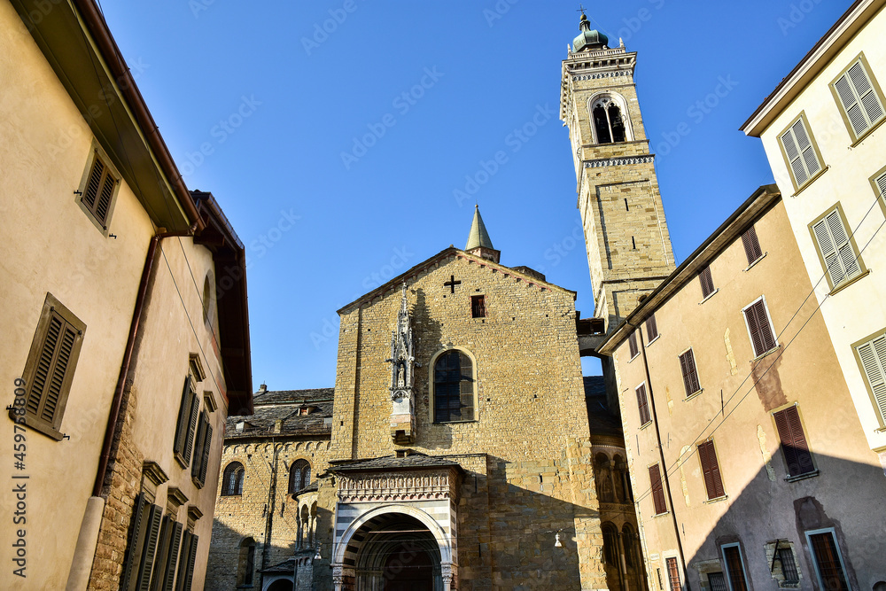 Upper town (Citta Alta) of Bergamo in Italy, beautiful architecture 
