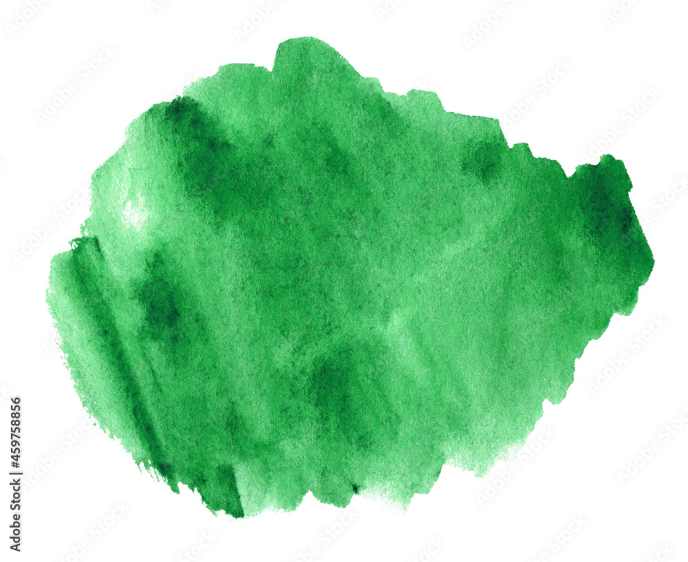 Green watercolor shape. Abstract background for text or logo isolated on white 