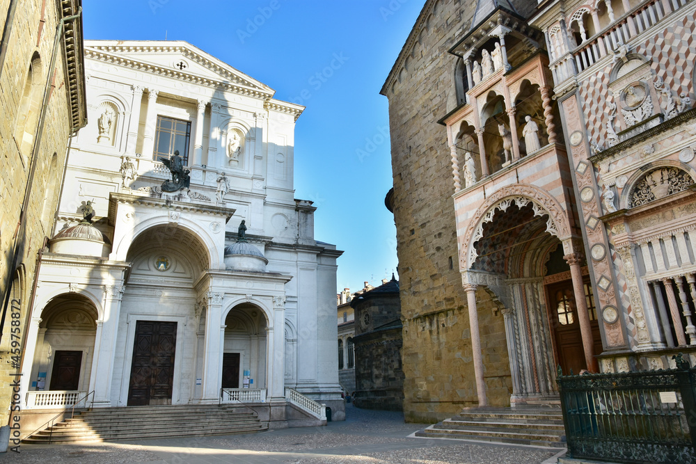 Upper town (Citta Alta) of Bergamo in Italy, beautiful architecture