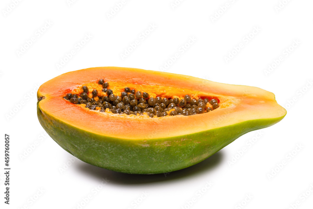 Papaya fruit isolated on a white background. Tropical fruit. Half papaya. Papaya fruit isolated on a white background. Tropical fruit. Half papaya.