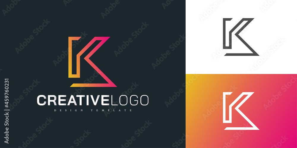Modern Letter K Logo Design Template in Orange Gradient with Line Style. Initial K Logo. Graphic Alphabet Symbol for Corporate Business Identity Modern Letter K Logo Design Template in Orange Gradient with Line Style. Initial K Logo. Graphic Alphabet Symbol for Corporate Business Identity
