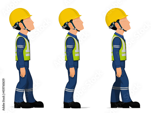 Set of workers are looking at high on white background