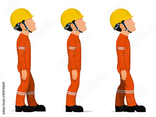 Set of workers are looking at high on white background
