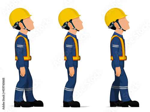 Set of workers are looking at high on white background
