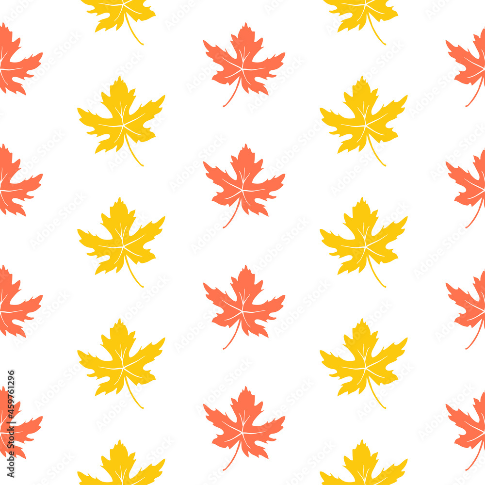 Seamless pattern with autumn maple leaves. Colorful paper cut fall woods collection isolated on white background. Doodle hand drawn vector illustration. Seamless pattern with autumn maple leaves. Colorful paper cut fall woods collection isolated on white background. Doodle hand drawn vector illustration.